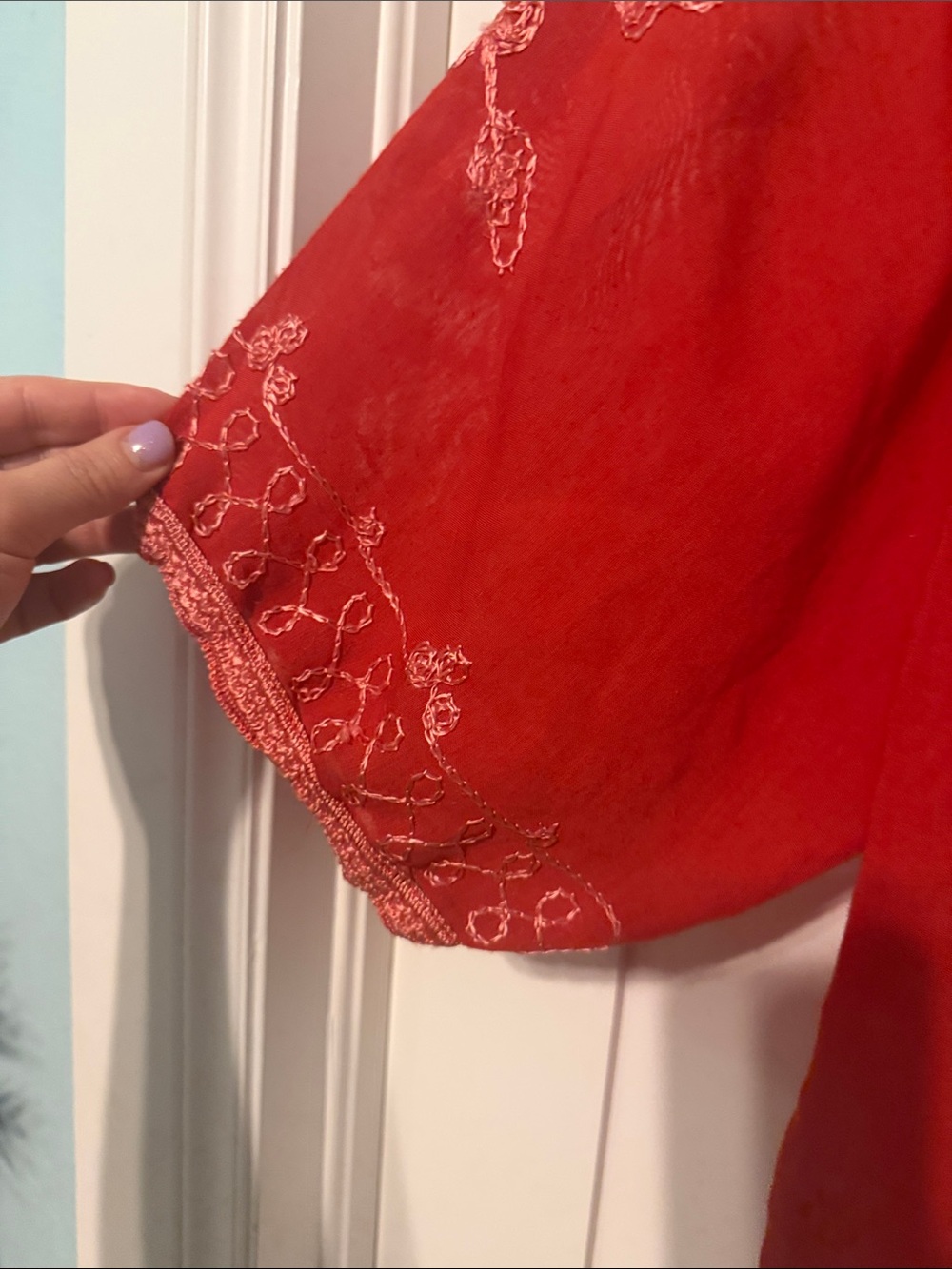 MT Red Embroidered Bohemian Peasant Cottagecore Blouse Size M - Picture 6 of 9